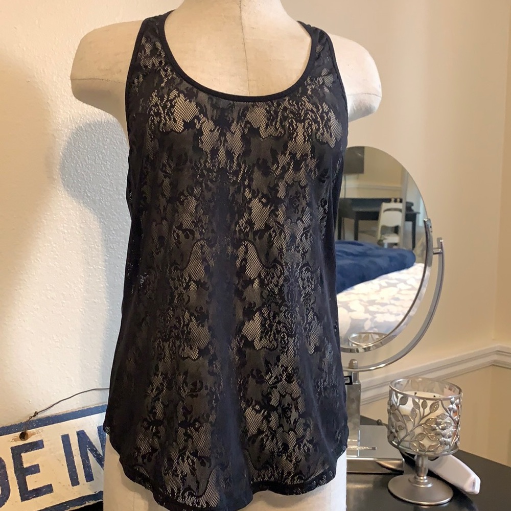 Workout tank, black lace, size medium (no tags)